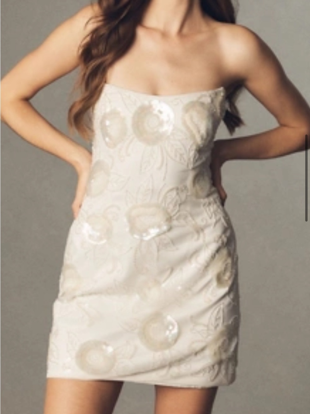 Anthropologie Strapless Cream Floral Sequin Mini Dress